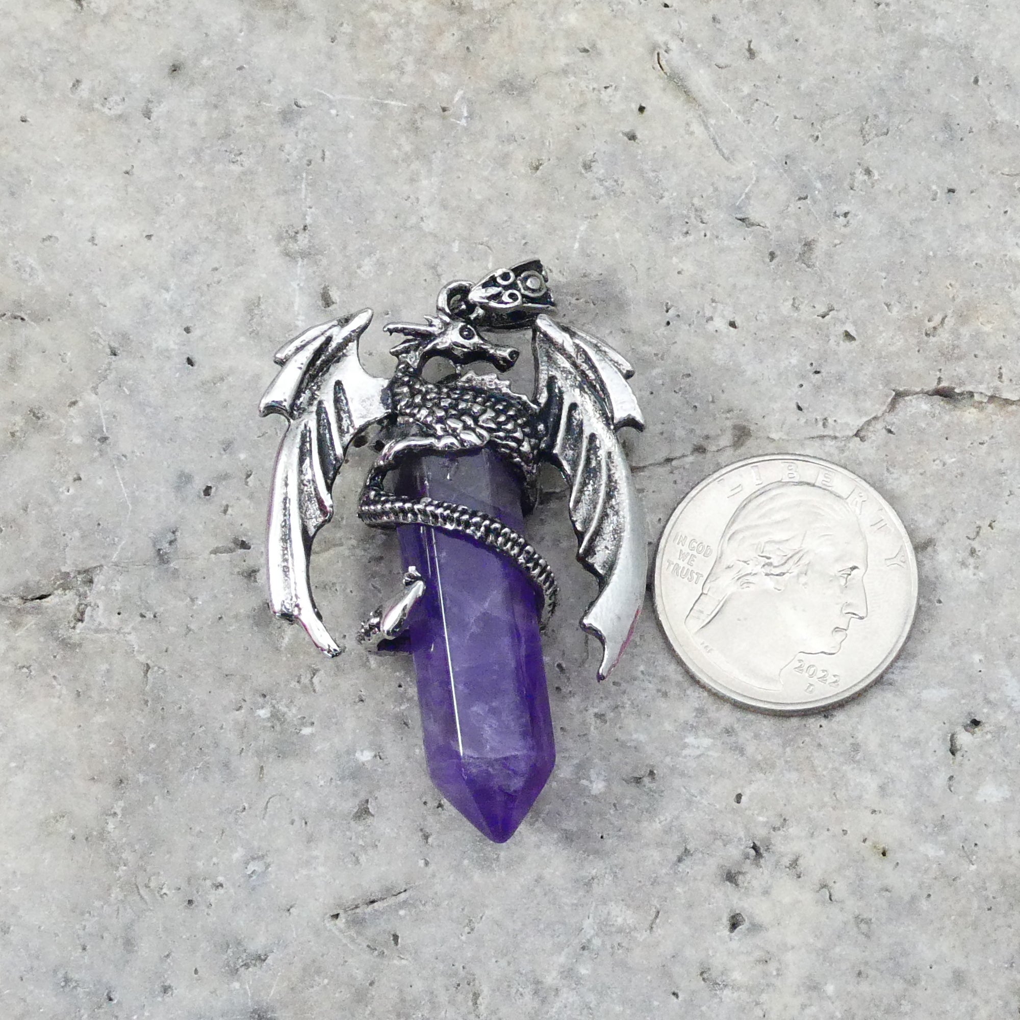 Amethyst Flying  Dragon Point Pendant 34x50mm-2