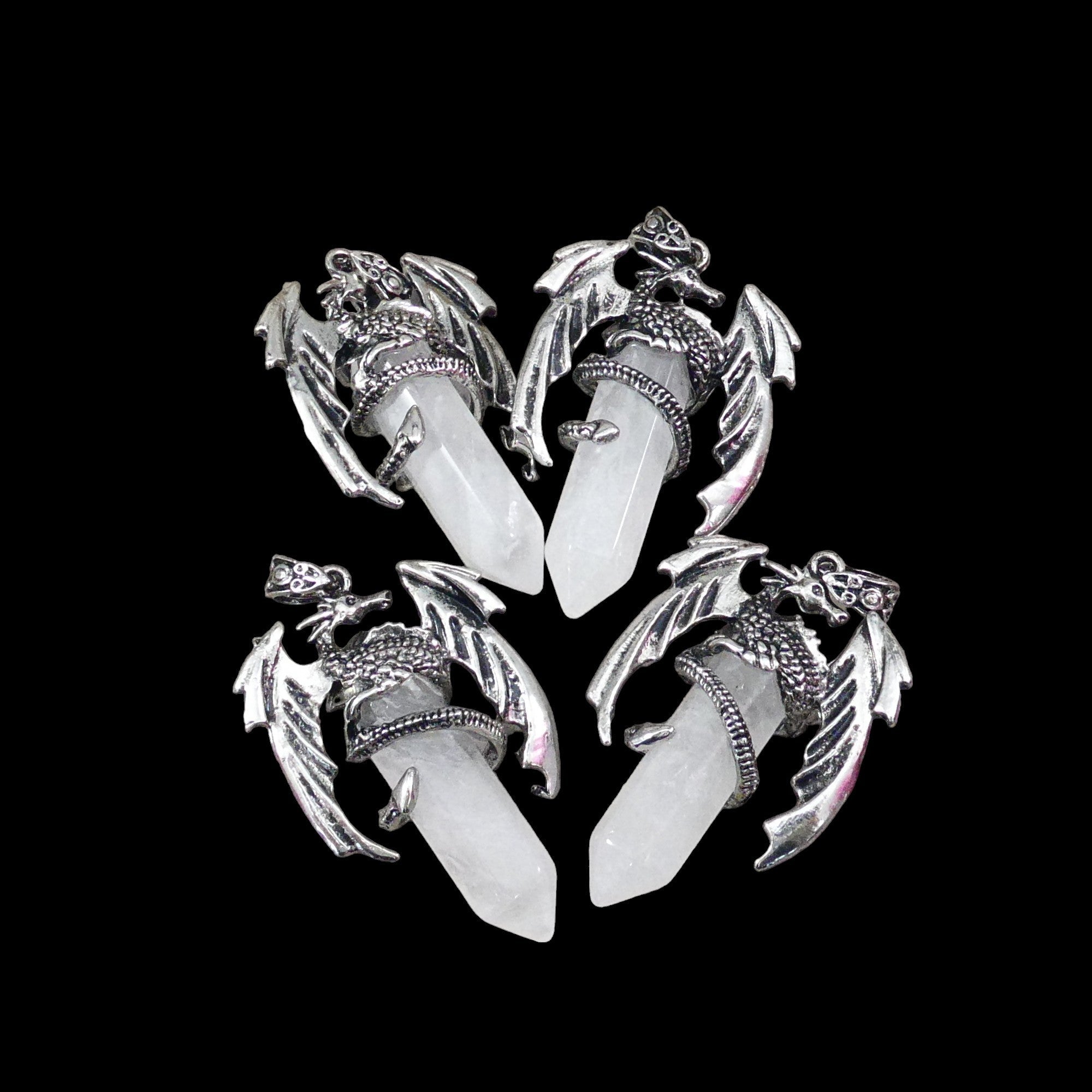 Crystal Quartz Flying Dragon Point Pendant 34x50mm-0