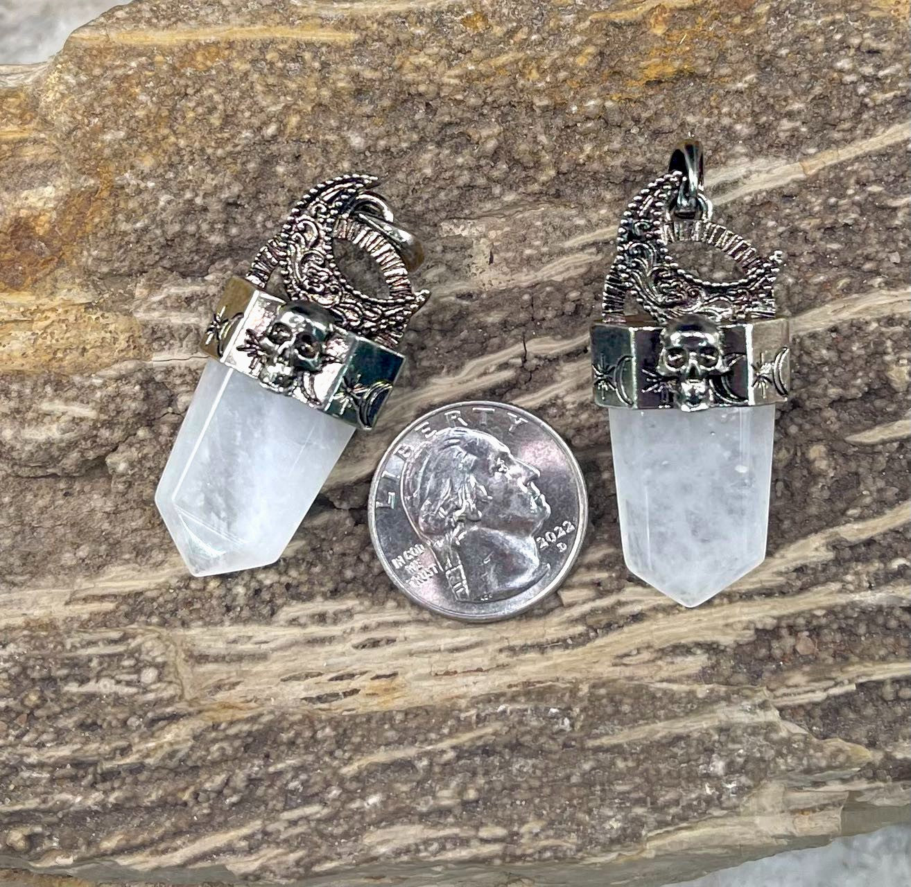 Point Pendant w/ Crescent Moon and Skull, 21x48mm (1pc)-6